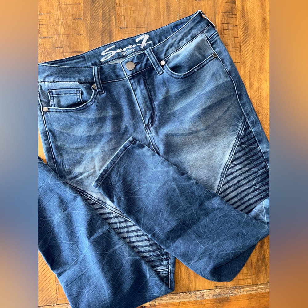 Seven 7 Women’s Dark Wash Ribbed Skinny Stretch Denim Jeans